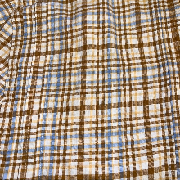 Free People Tan/Blue Plaid Back Button Up Puff Sleeve Blouse Sz S - Picture 5 of 15